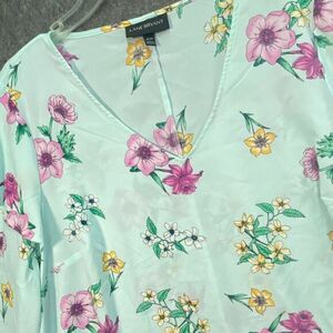 Lane‎ Bryant Women's 18/20 2X Tiered Bell Sleeve Green Easter Lily Sheer Blouse